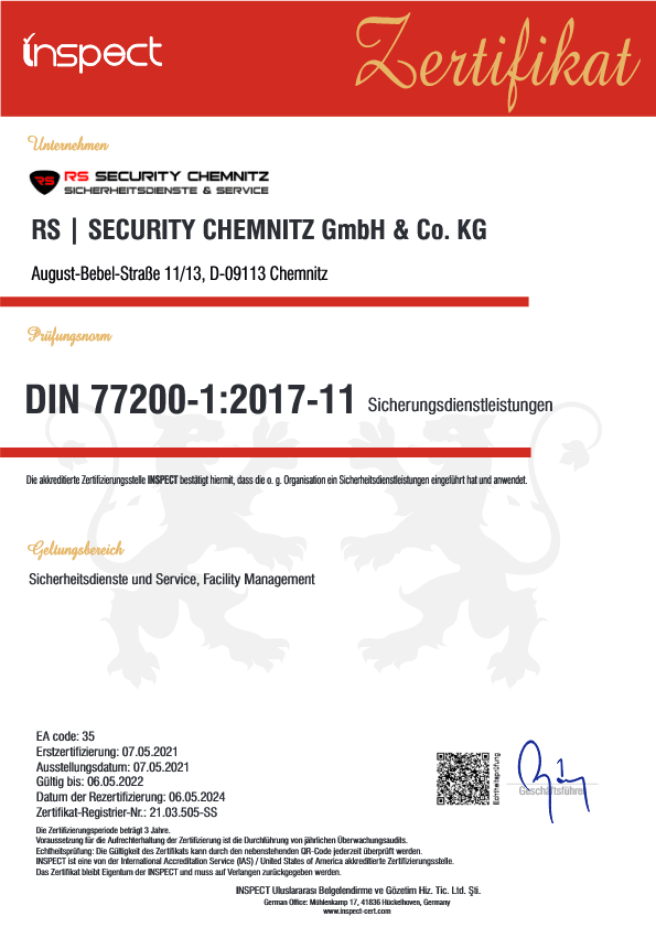 Anforderungen nach ISO 77200:2008-05 im Bereich Sicherheitsdienste und Service, Facility Management werden erfüllt